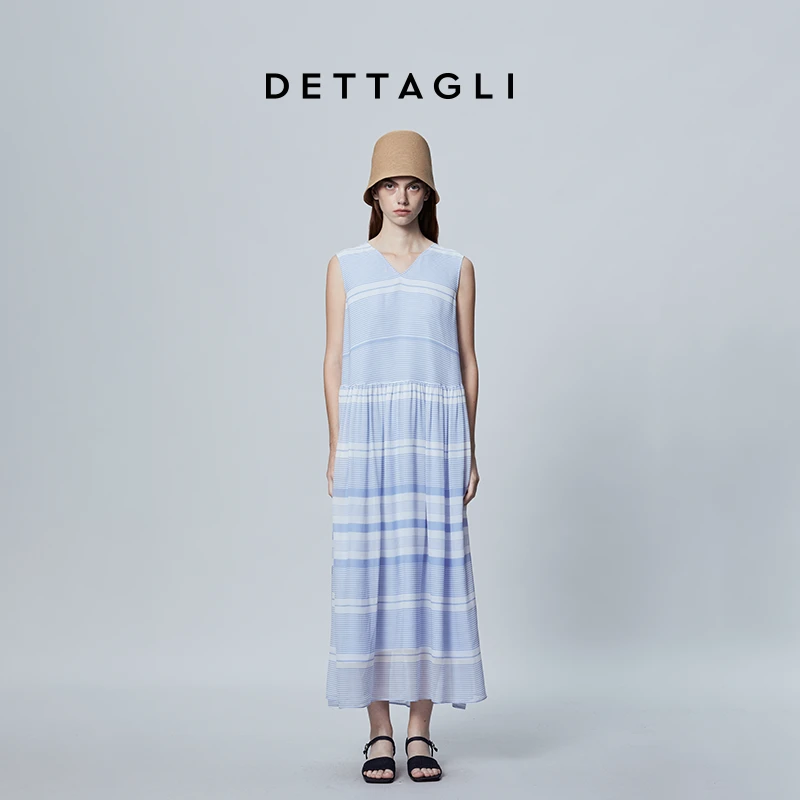 Dettagli/迪塔莉春夏印花条纹真丝长裙连衣裙出游穿搭DA24L0055