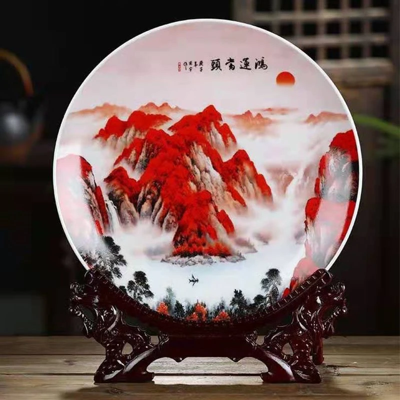 景德镇陶瓷器鸿运当头装饰盘摆件客厅玄关电视柜博古架装饰品摆设
