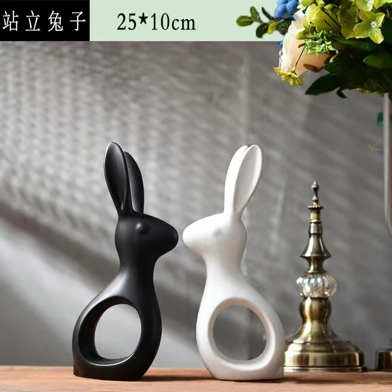 现代简约家居装饰摆件陶瓷情侣兔子创意客厅酒柜电视柜桌面小摆件