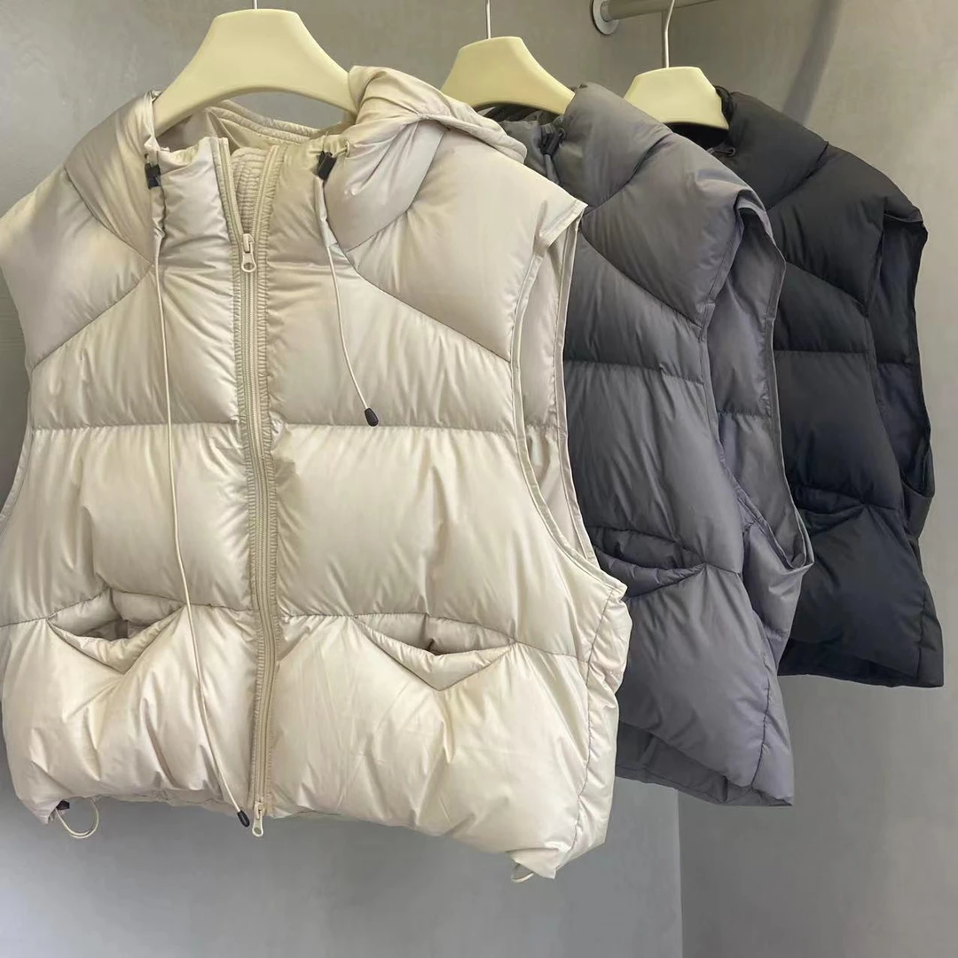 2024秋冬季新款女士设计感连帽运动休闲棉服马甲独特别致背心潮