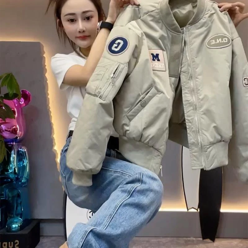夹棉棒球服外套女短款2025秋冬新款飞行员夹克小个子休闲二棉棉服