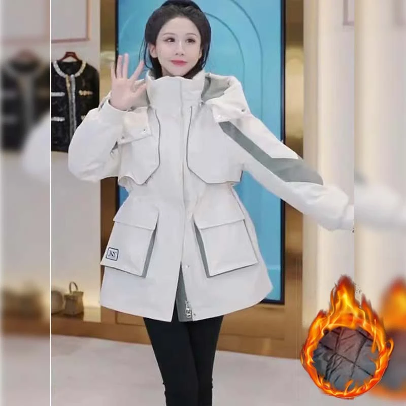 2025秋冬新款女士时尚冲锋衣棉袄小个子收腰高级感派克服保暖外套