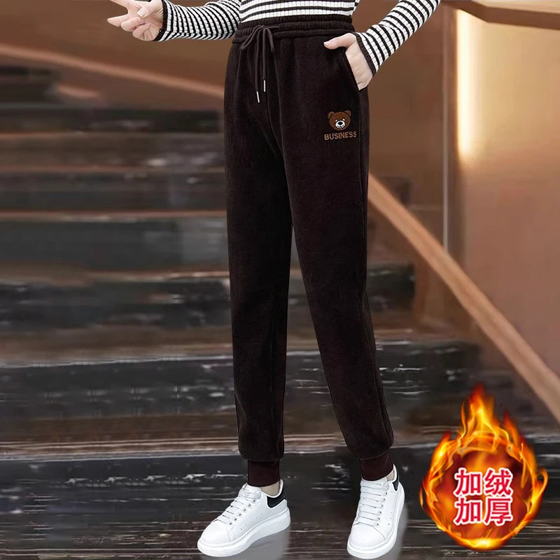 今年流行的裤子女2025爆款秋冬加绒加厚保暖哈伦裤小个子休闲卫裤