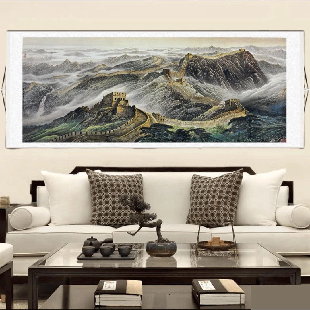 金长城万里大丈二已装裱320cm*96cm办公室客厅办公室山水风景图