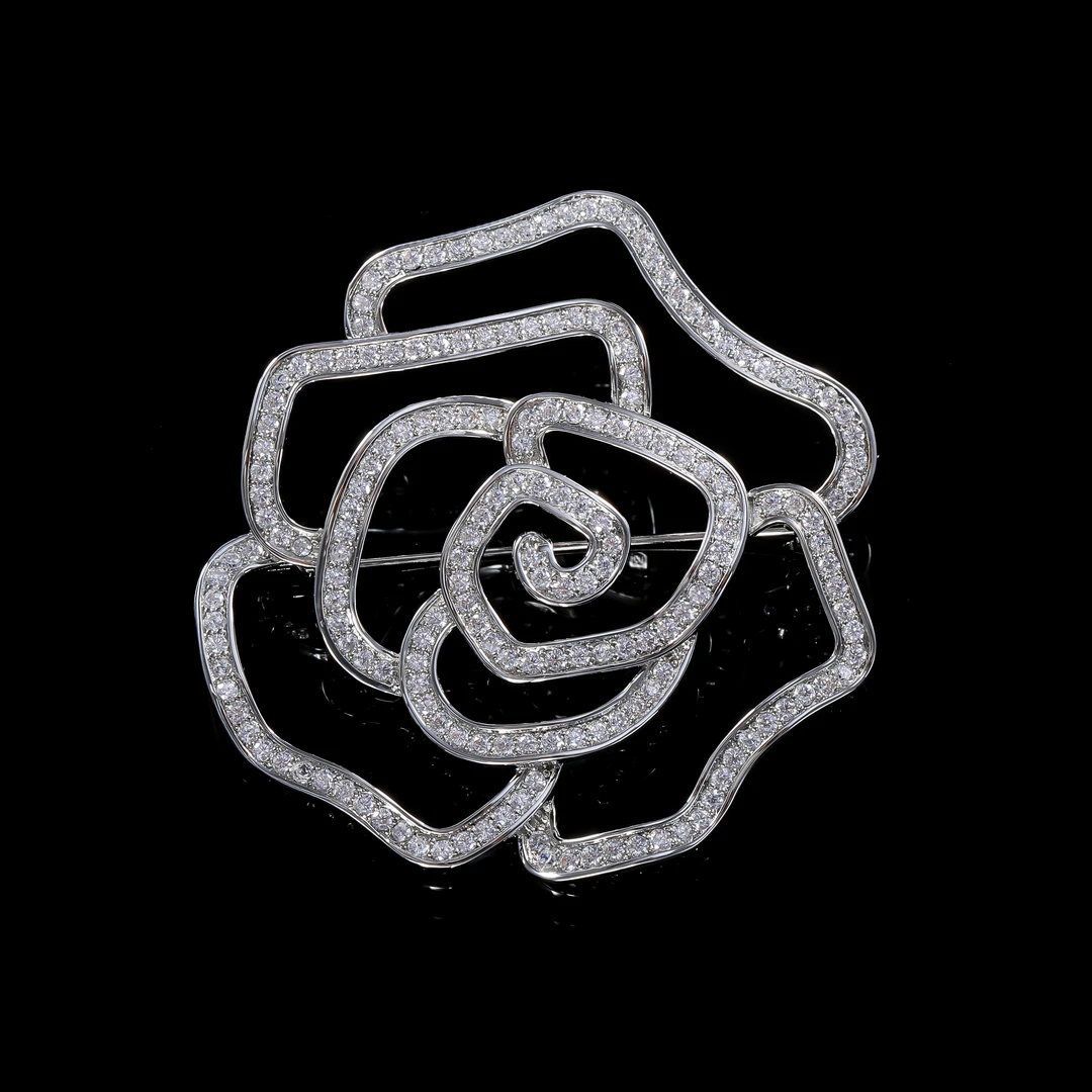 铜合金合成锆石胸针 木木（SY3775）ACH-0027 满镶镂空牡丹花胸针