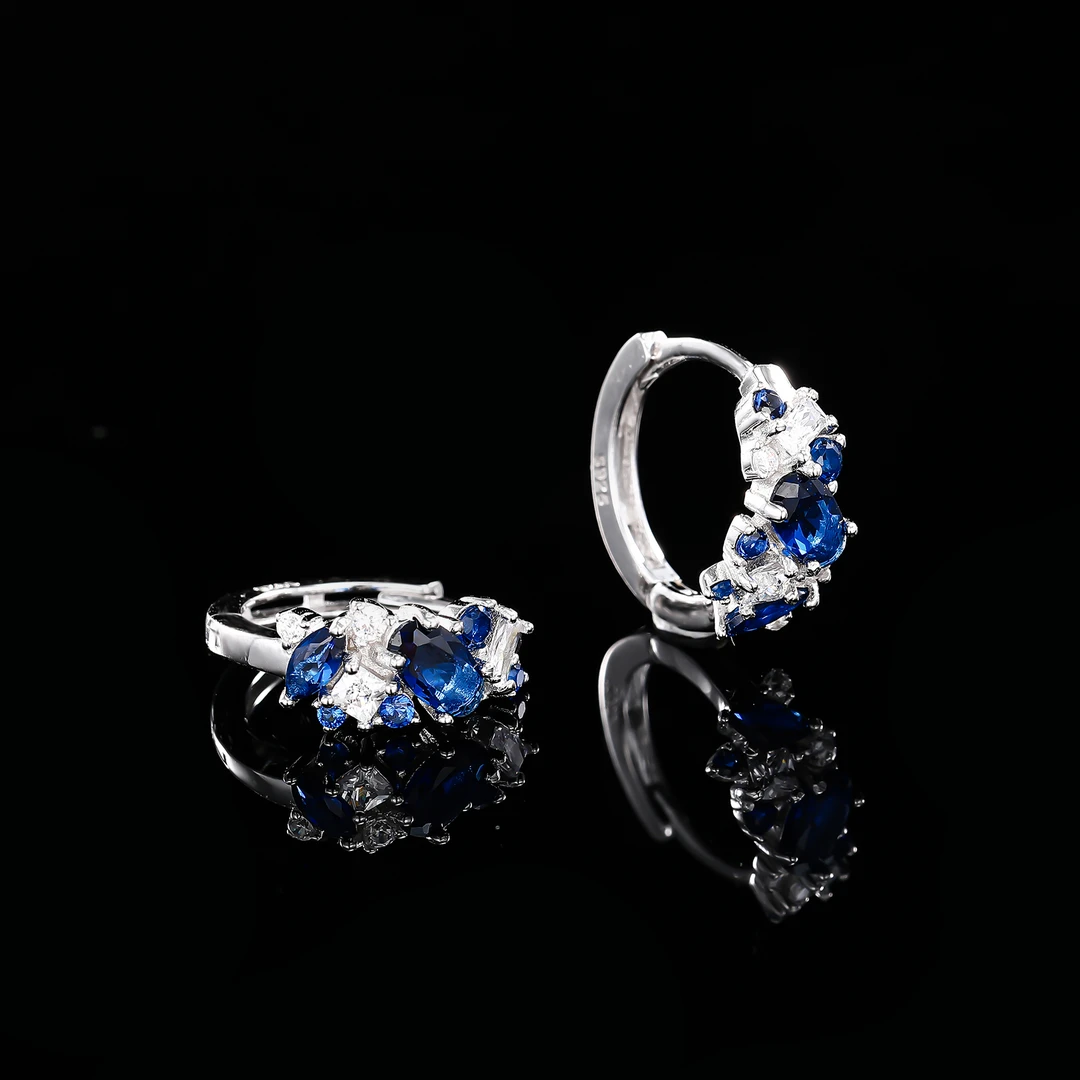 925银合成锆石耳饰 ——木木（SY1952）YR2-3381B蓝色耳环