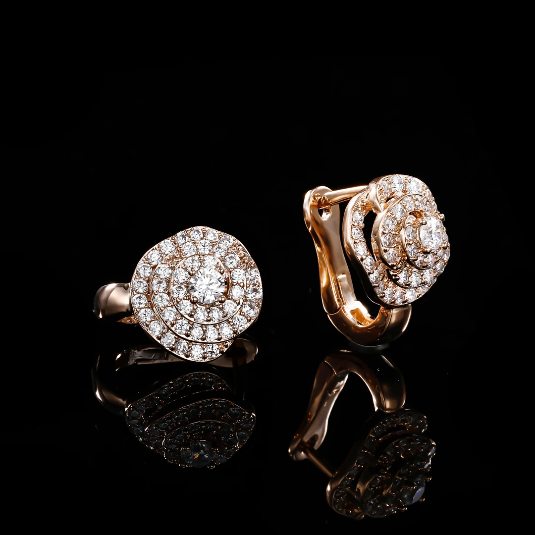 铜合金合成锆石耳饰 木木（SY2734）AFA-0068B轻奢镶钻玫瑰金耳扣