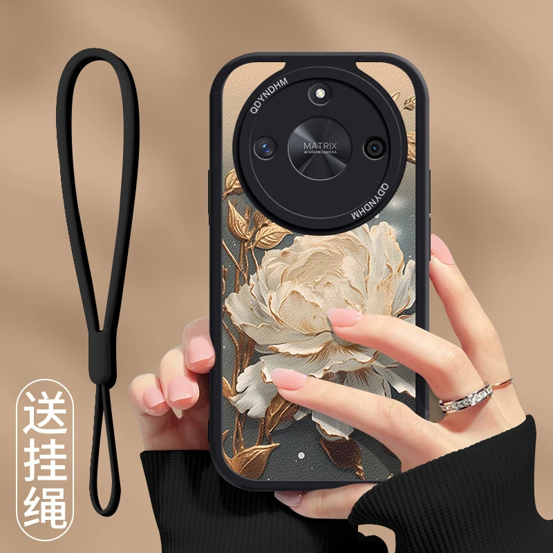 适用望舒金莲小羊皮荣耀X50手机壳ALI-AN00超薄保护套网红全包防