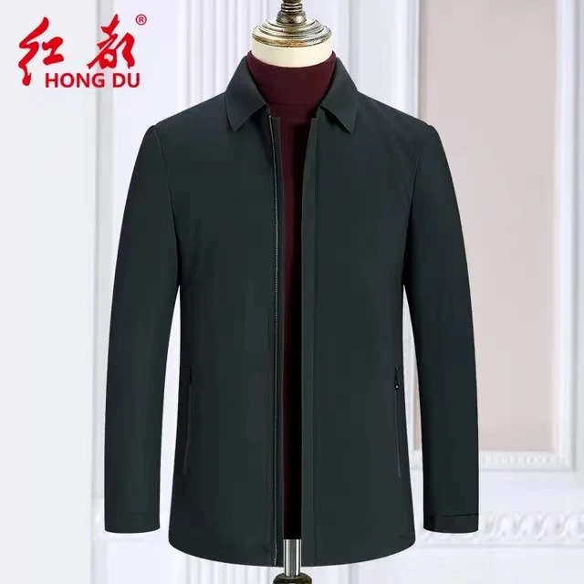 红都冬季棉服翻领拉链款棉衣轻薄棉袄中老年大码外套男HD1909872