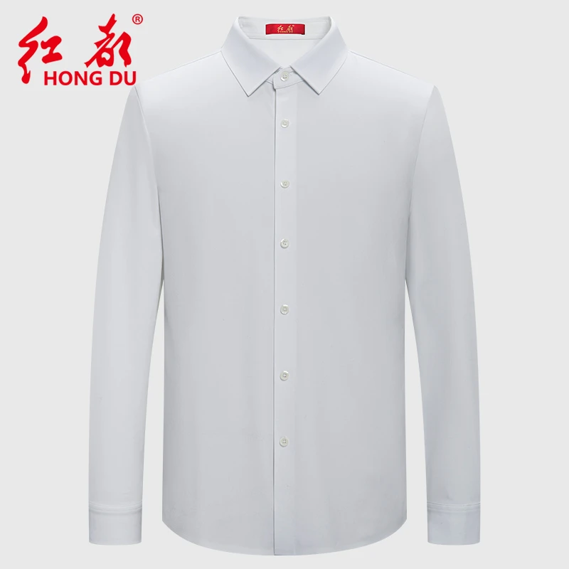 红都冬季新款长袖衬衫针织弹力抗皱陶瓷扣垂感衬衣2302746