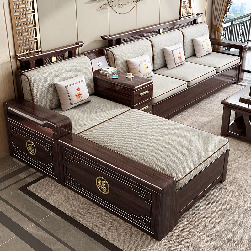 实木沙发紫金檀木实木小户型现代木质简约客厅家用转角储物沙发