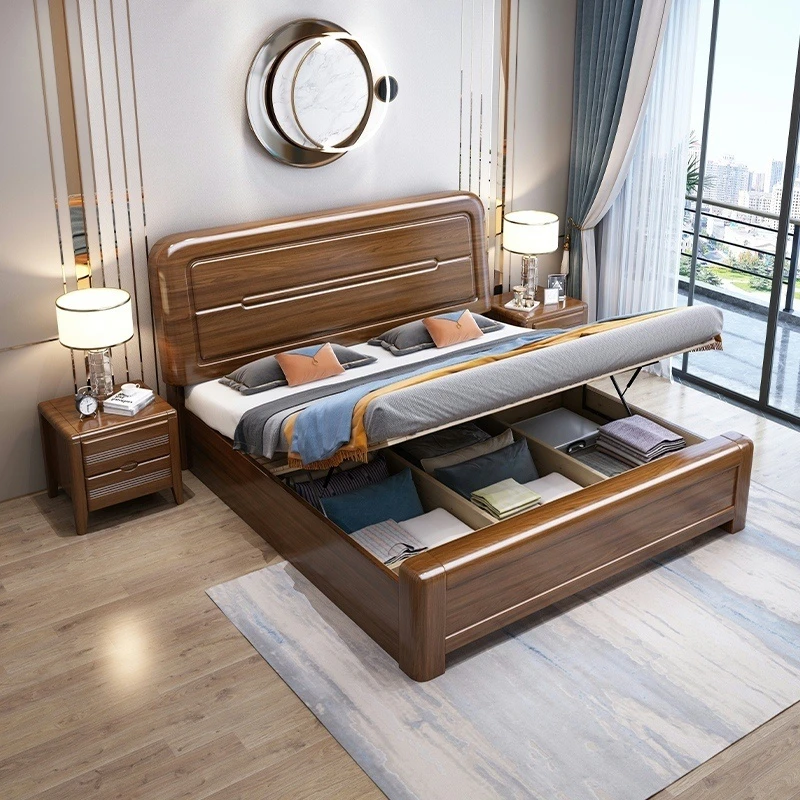 胡桃木实木床现代简约1.8米主卧双人床1.5米单人床工厂直销床家具