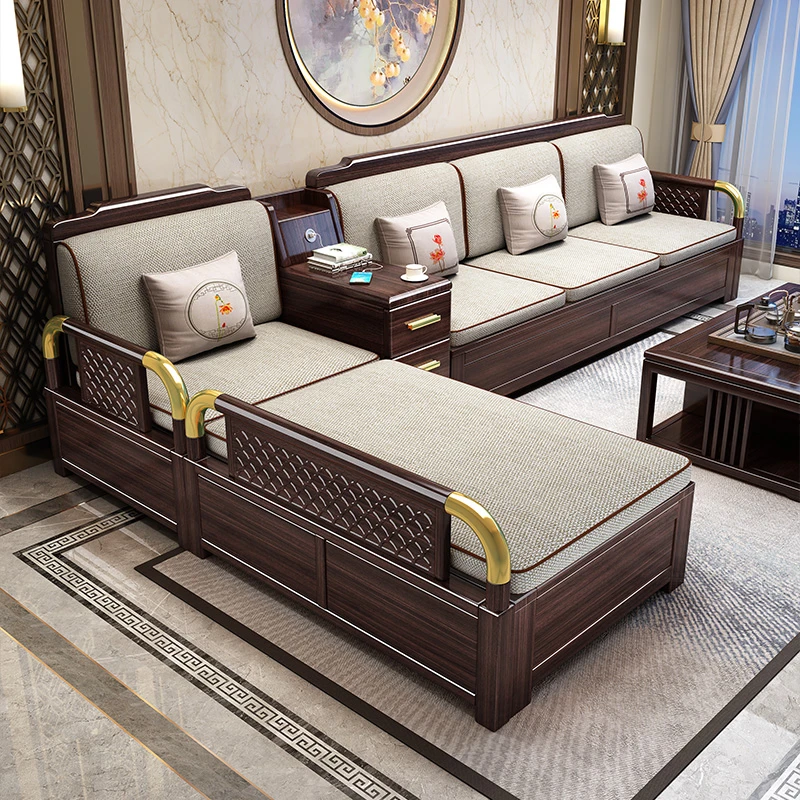 新中式紫金檀木实木沙发客厅小户型全实木组合冬夏两用储物木沙发