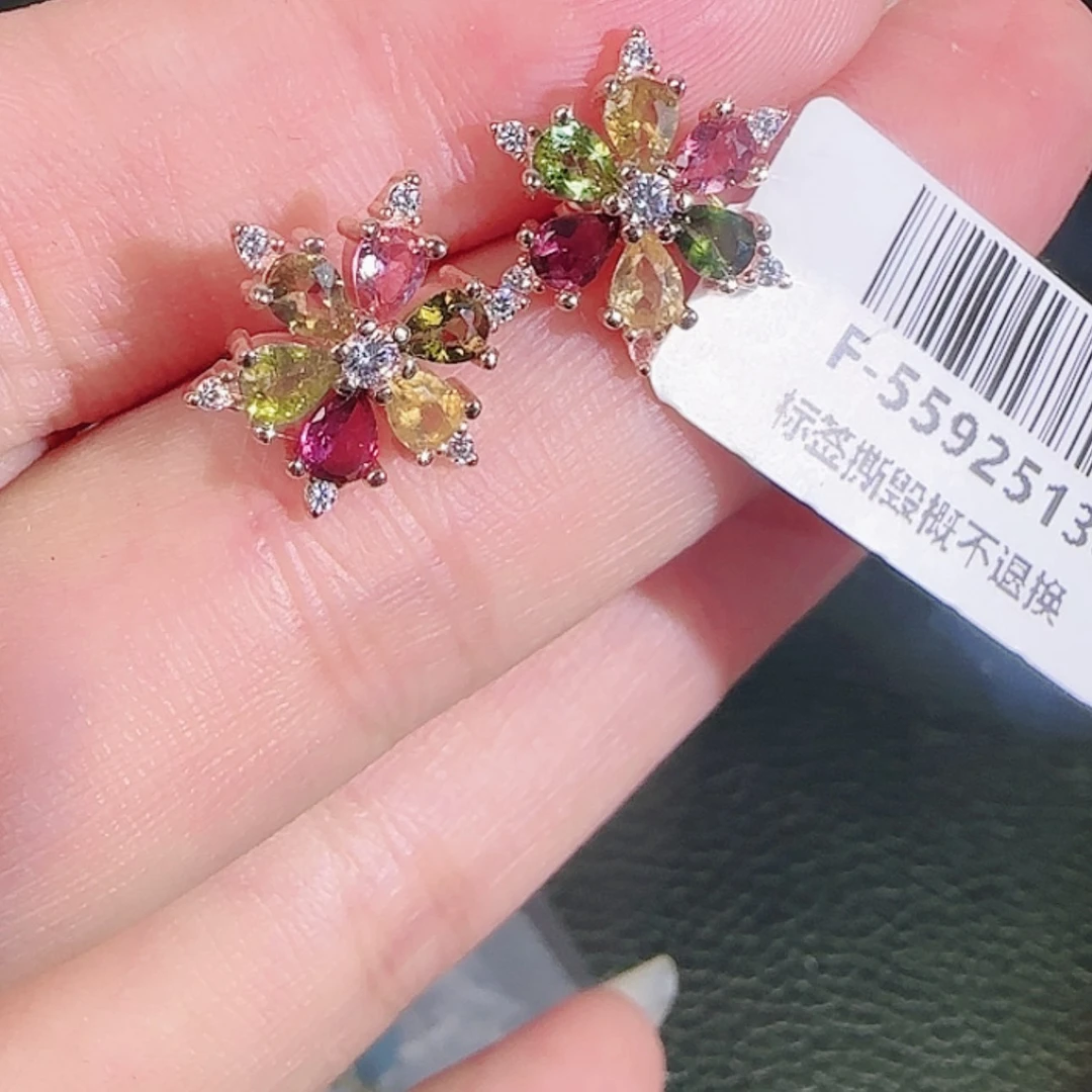 【闪购商品】碧玺耳钉银S925镶嵌