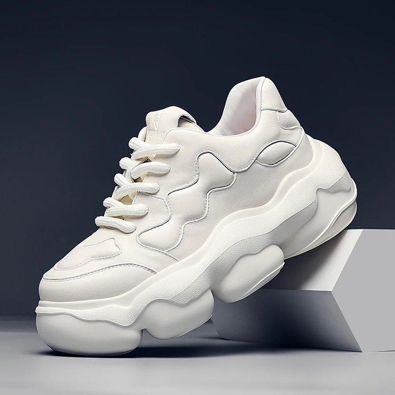 摩蓓男鞋秋季款时尚老爹鞋头层牛皮透气厚底休闲鞋子百搭网红男鞋