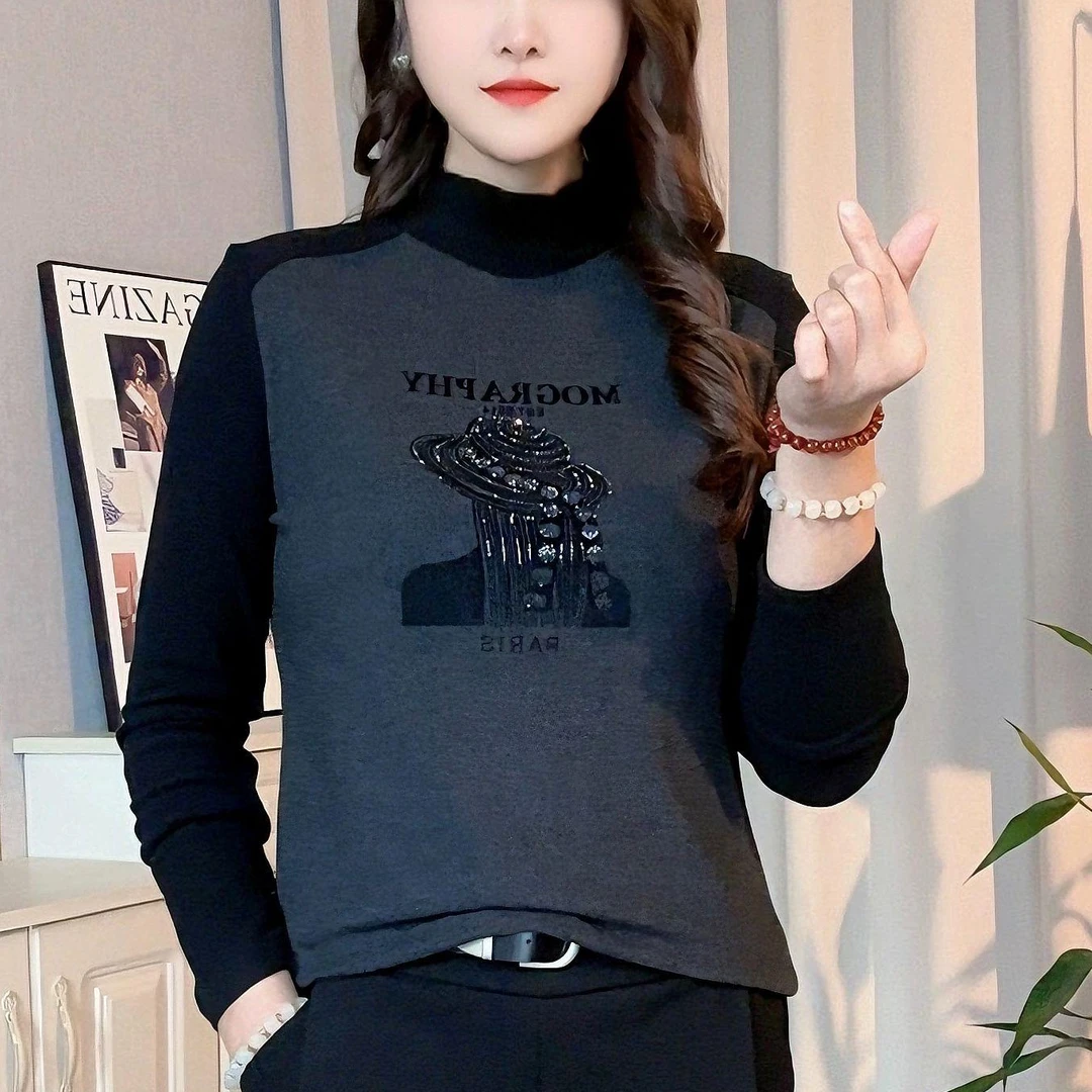 【专柜品质】时尚洋气双面绒打底衫女半高领保暖长袖上衣女显瘦妈妈