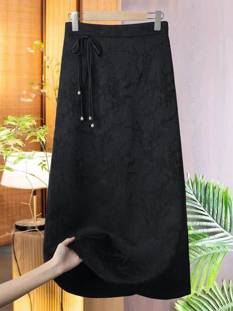 2025春季新款国风提花流苏半身裙侧开叉高腰气质百搭显瘦半身裙