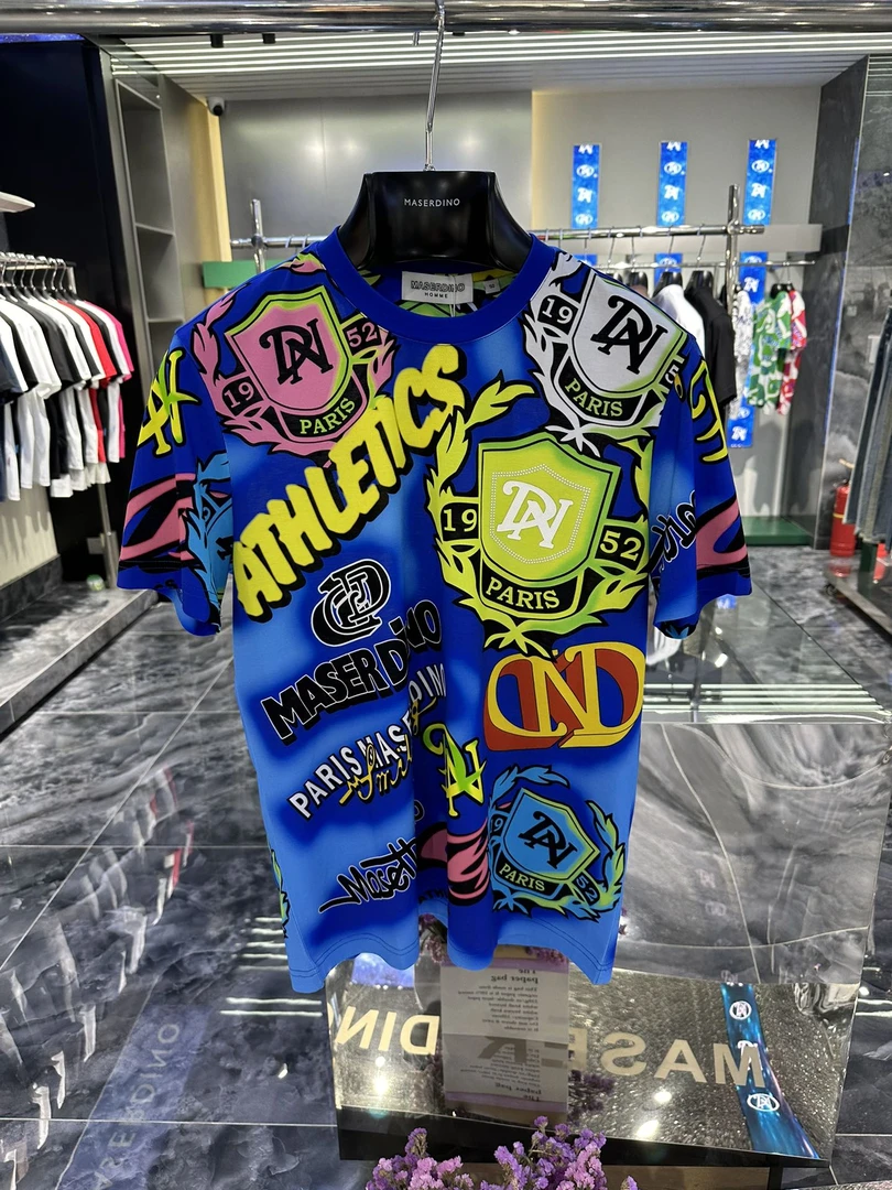 MASER DINO/玛撒蒂诺2025新款印花飘花T恤高档设计师男士短袖夏季