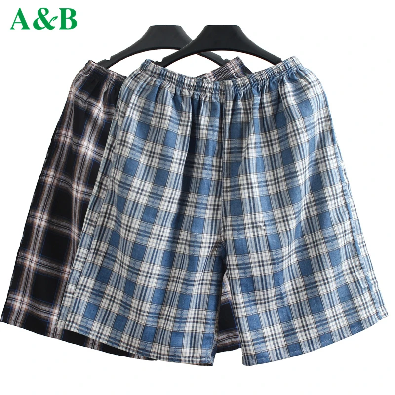 ab男士短裤爸爸沙滩裤中老年人高腰宽松大码纯棉五分裤全棉休闲裤