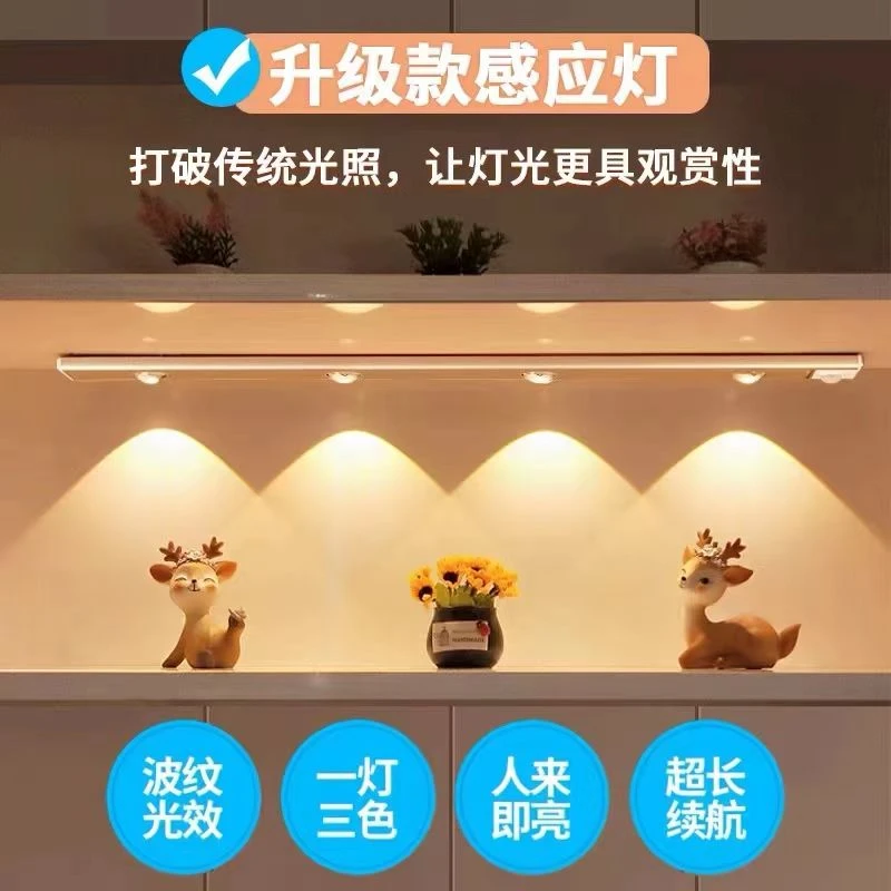家用磁吸智能猫眼波纹人体感应灯免布线酒柜衣柜橱柜充电鞋柜玄关
