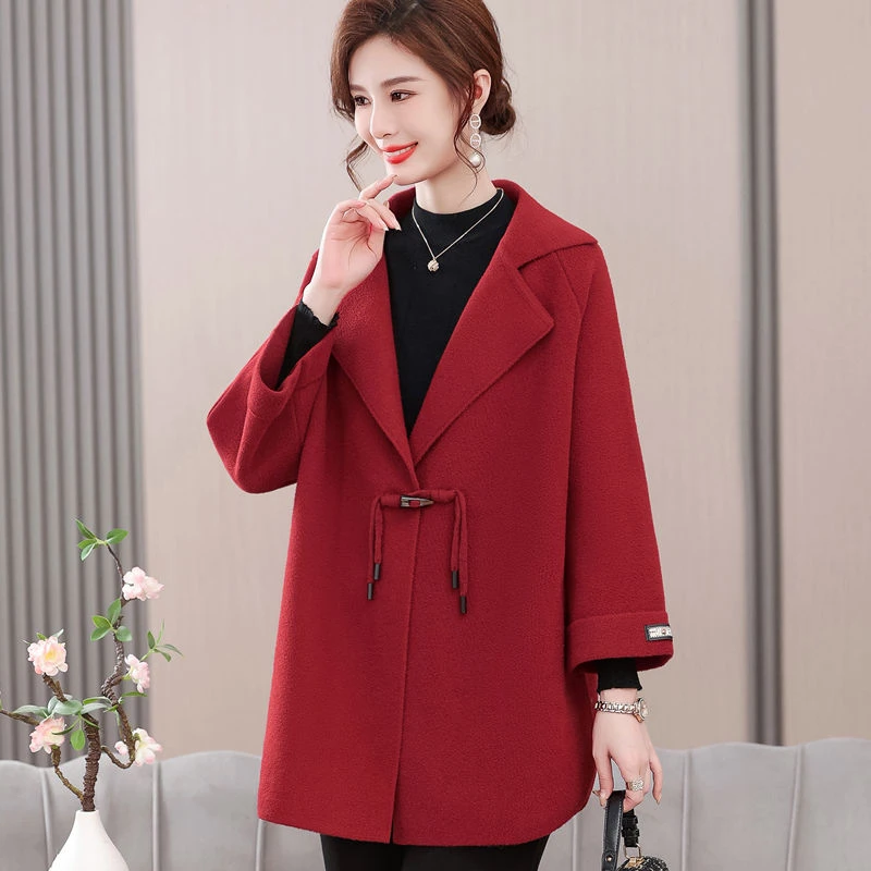 胖妈妈装春秋新款外套宽松大码开衫高贵中老年女洋气加厚呢子大衣