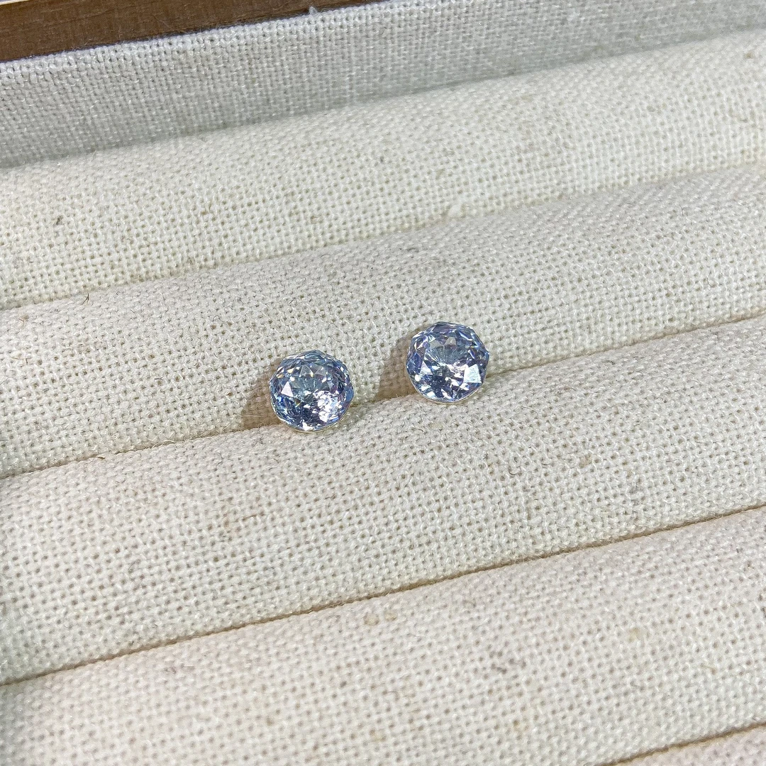 925银合成锆石耳饰 冰川蓝玫瑰切锆石银耳钉 Q1504