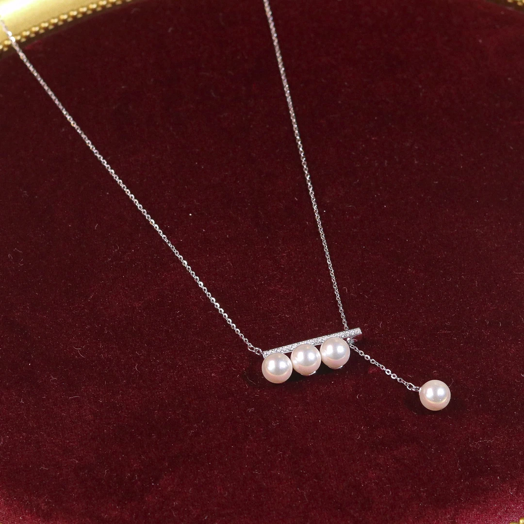 链子925银仿珍珠 施家珍珠平衡木项链 A1016 多样性发一 颜色微差