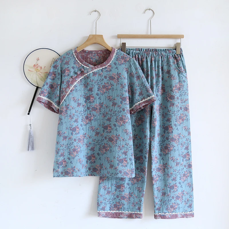 【暖居】新中式国风款家居服睡衣夏款短袖长裤套装