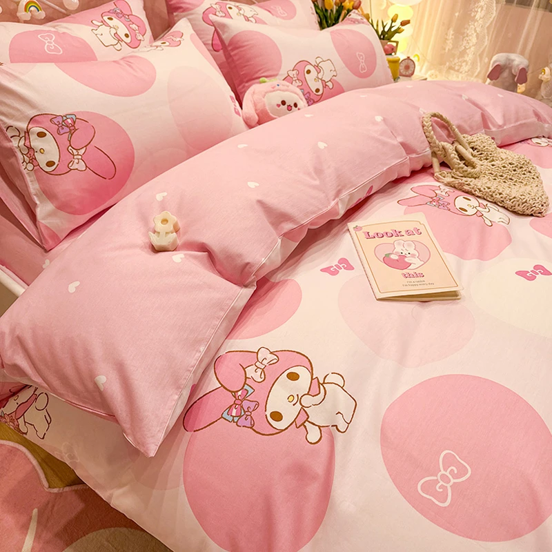 水星新款美乐蒂可爱纯棉四件套全棉被套儿童床上用品学生宿舍床