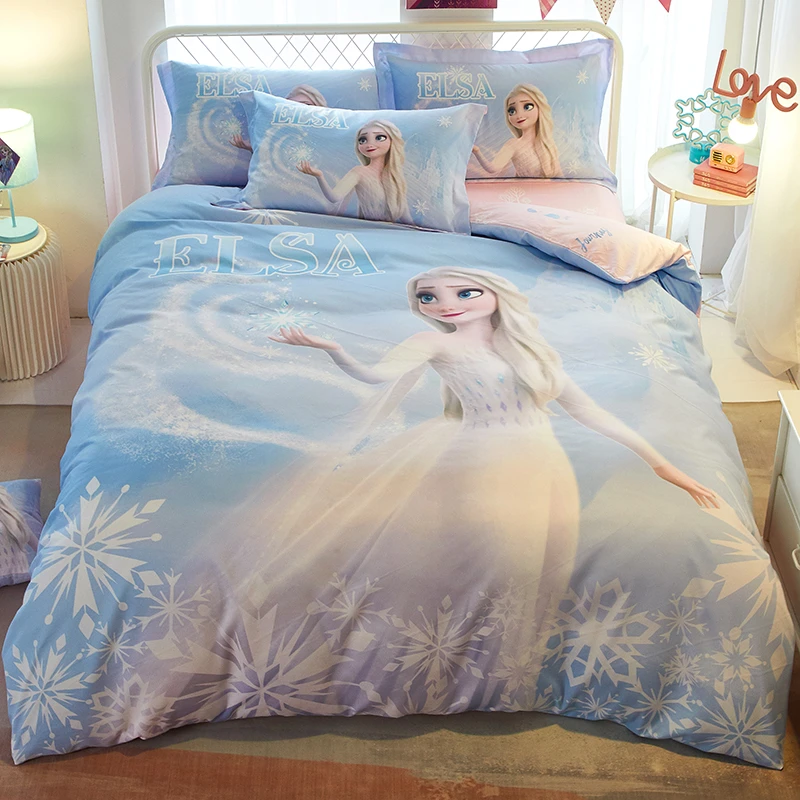 水星新款全棉儿童迪士尼四件套纯棉被套卡通三件套女孩艾莎公主