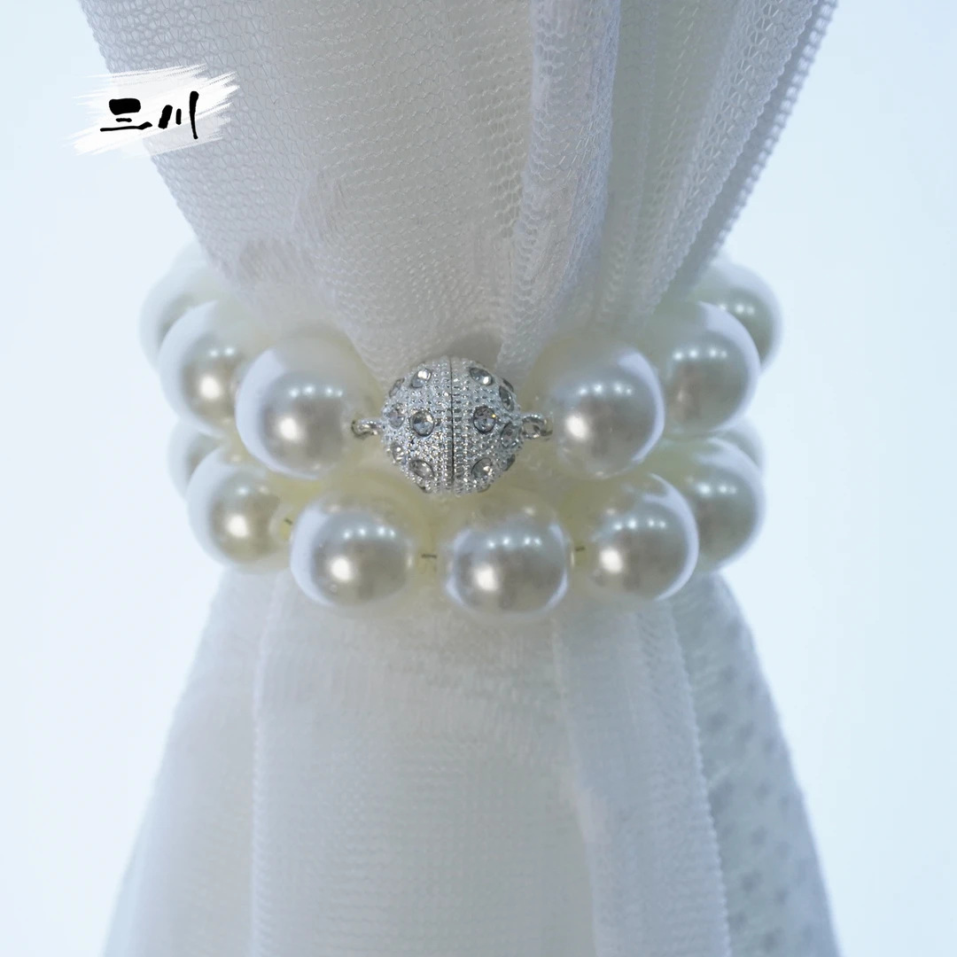 三川窗帘珍珠蝴蝶结磁吸扣ABS磁铁纱帘绑带法式轻奢珍珠束带装饰