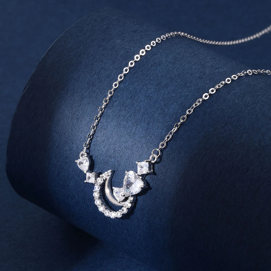 非金属合成锆石项链 小众星月爱心轻奢气质锁骨链女款饰品百搭