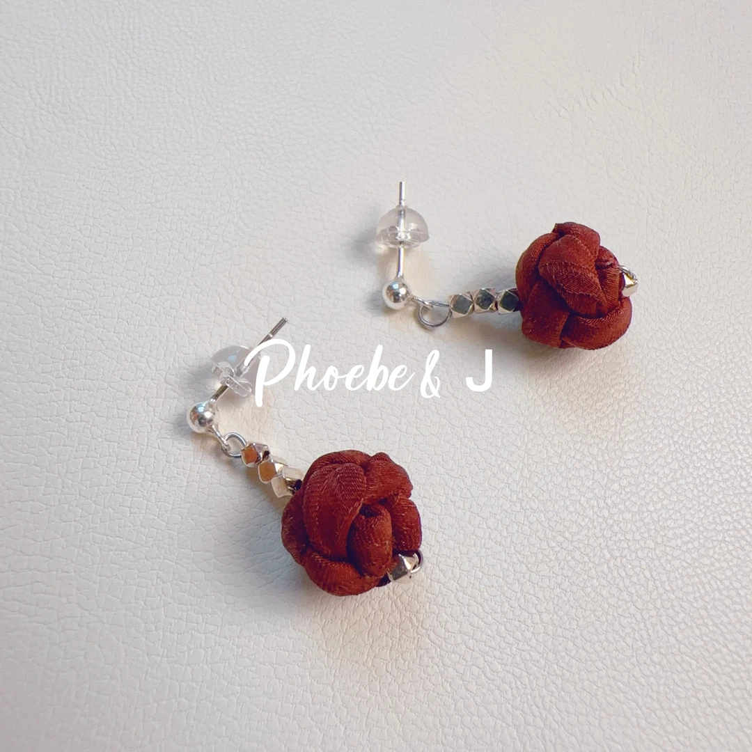 925银布艺耳饰 《金珀》Phoebe&J红泥红色古风中国风手工耳坠