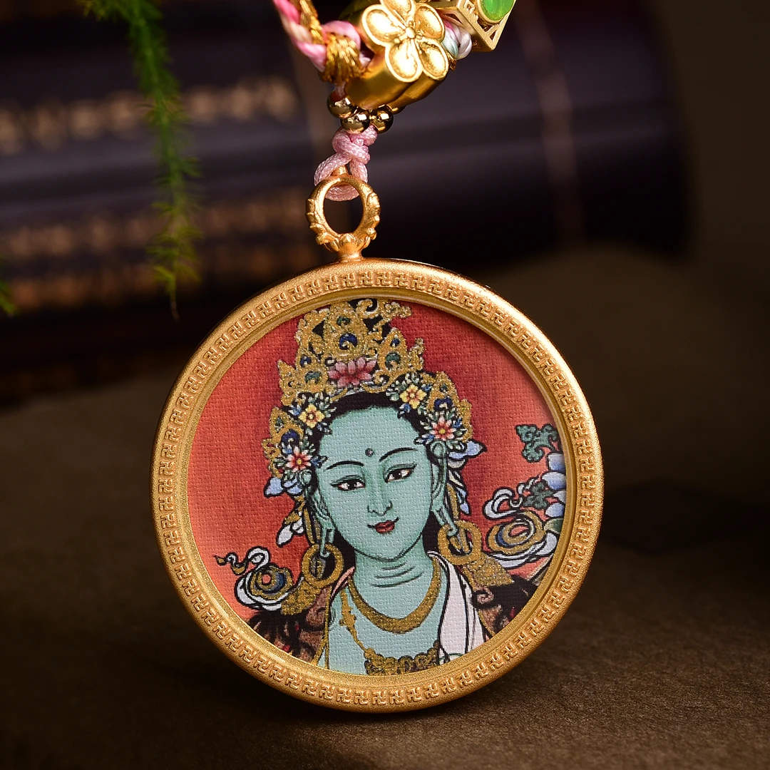 合金吊坠 绿度母描金守护神背面青稞法米双面项链吊坠【已开开】