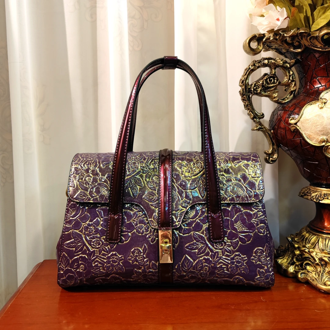 贵气2024新款时尚高档轻奢中年妈妈女包手绘手提女包百搭提花