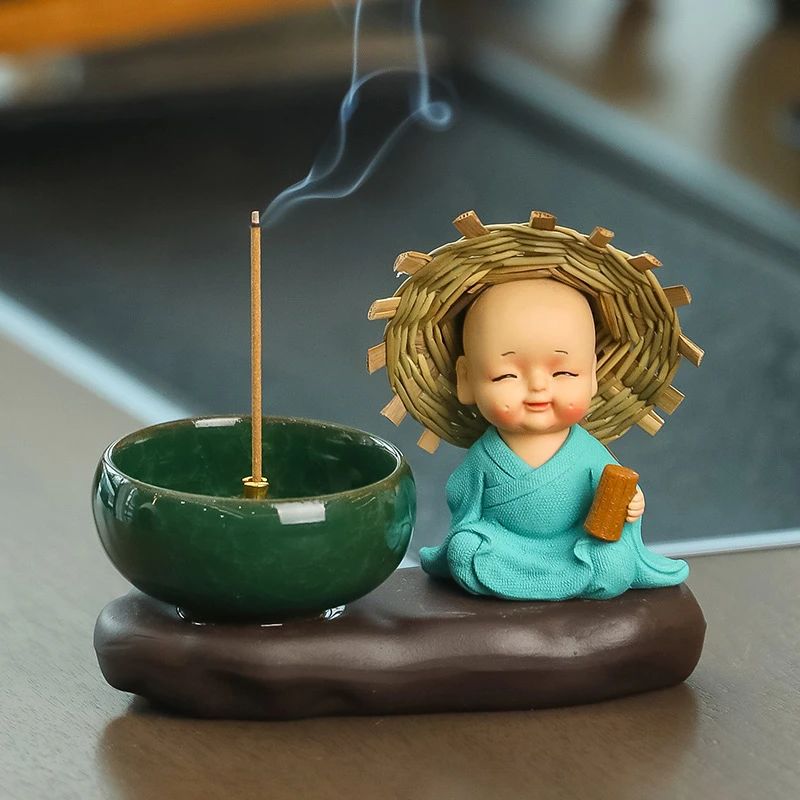 禅意小和尚香插香炉线香家用香薰炉沉香点香托盘家居办公桌摆件