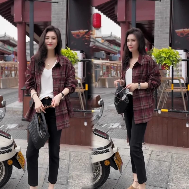韩版潮流格子衬衫女2025春季新款洋气超好看修身显瘦减龄百搭外套