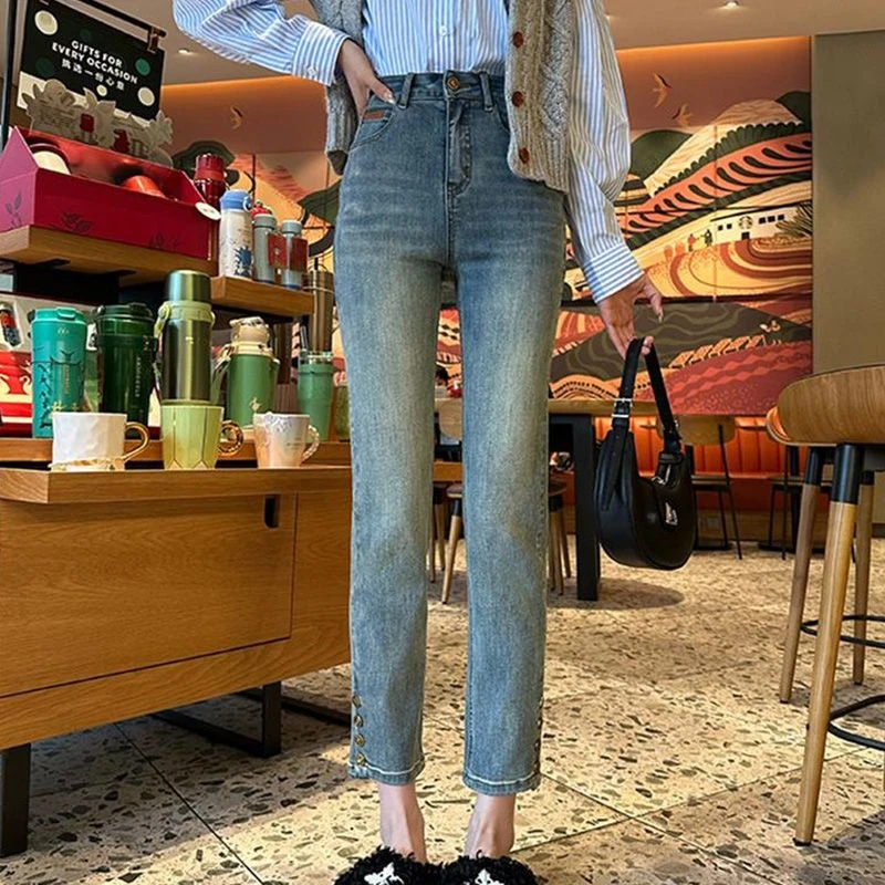 百搭休闲牛仔裤女2025夏季新款韩版高腰显瘦小个子百搭直筒烟管裤