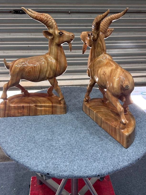 山羊#陶瓷香樟木#生肖羊#手工摆件实木动物创意雕塑大气工艺品#