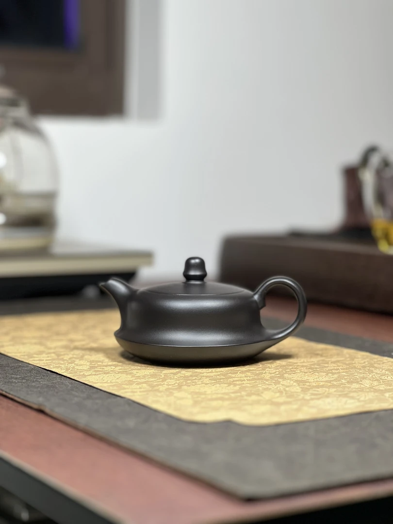 原矿赵庄朱泥还原烧制曲壶200毫升半手工宜兴茶具套装紫砂壶020