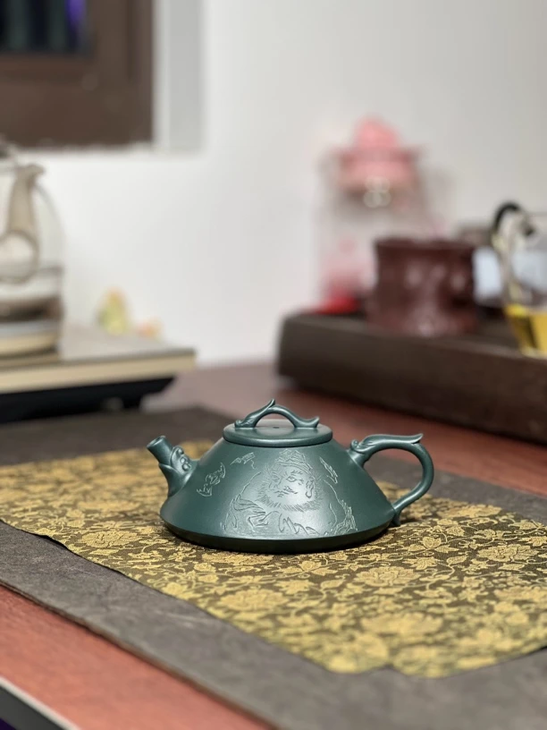 原矿苏门答腊青墨绿泥石瓢壶200毫升半手工099宜兴茶具套装紫砂壶