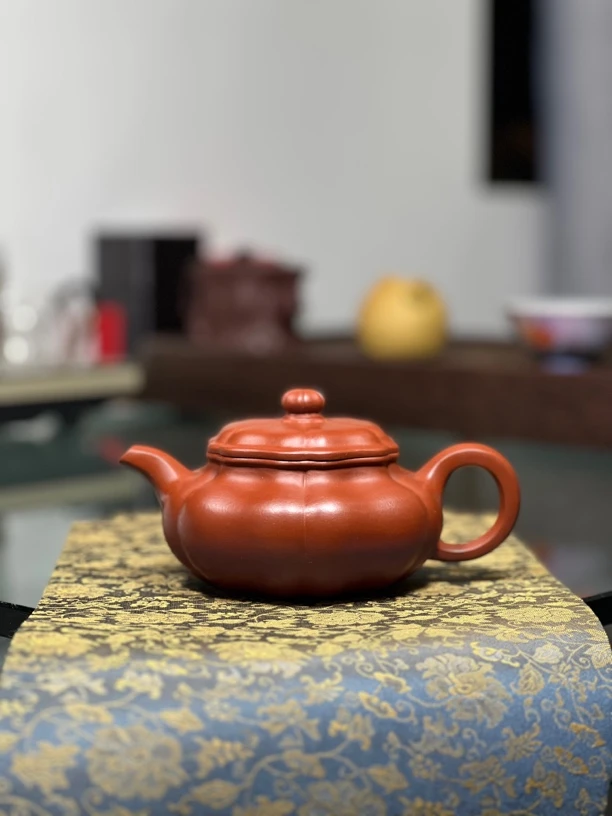 小煤窑朱泥葵仿古壶筋纹器320毫升半手工（微瑕）紫砂壶162