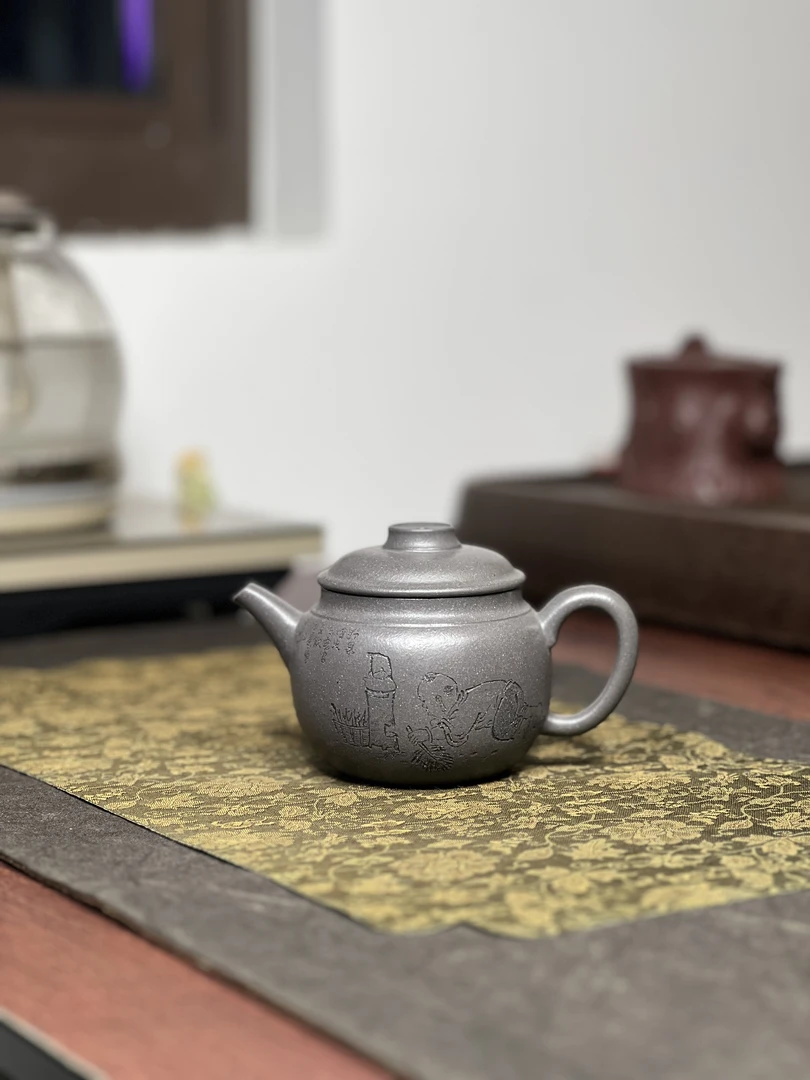 原矿天青泥巨轮珠壶全手工200毫升宜兴茶具套装紫砂壶