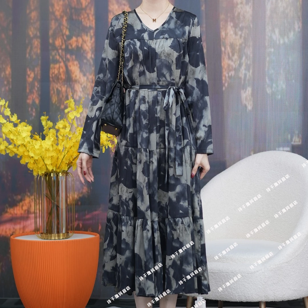 【诗千逸定制】气质显瘦时尚设计感古典水墨风长袖连衣裙A0582