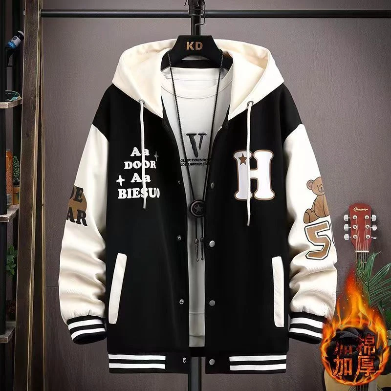 青少年秋冬季加绒加厚外套男初中高中学生棒球服帅气大童男装棉衣