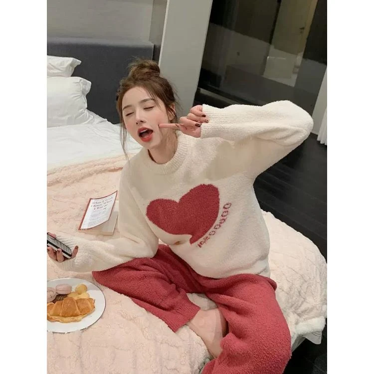 【小七家】睡衣宽松休闲网红长袖上衣女秋冬季加绒加厚家居服套装