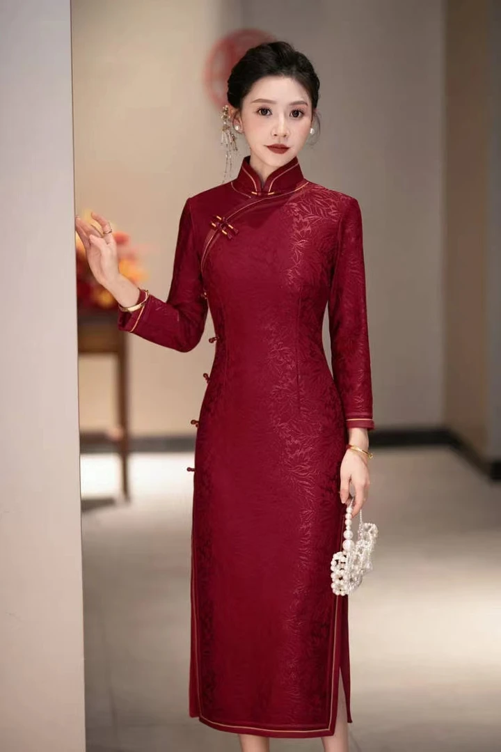 《家有喜事》123cm婚礼冬款加厚冬季复古长袖网红冬加绒旗袍喜婆婆