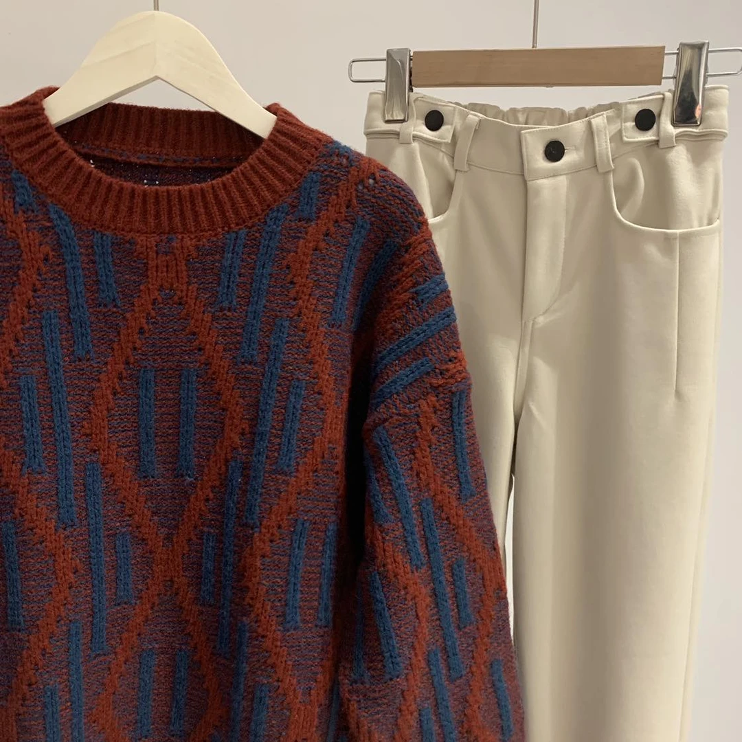 秋冬套头休闲复古毛衣2415