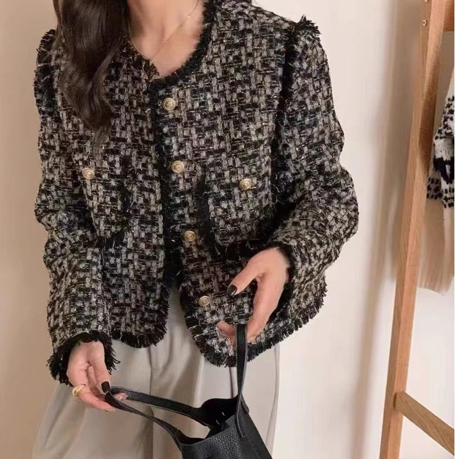 【美美专享】1989高级感复古粗花昵流苏边小香风外套