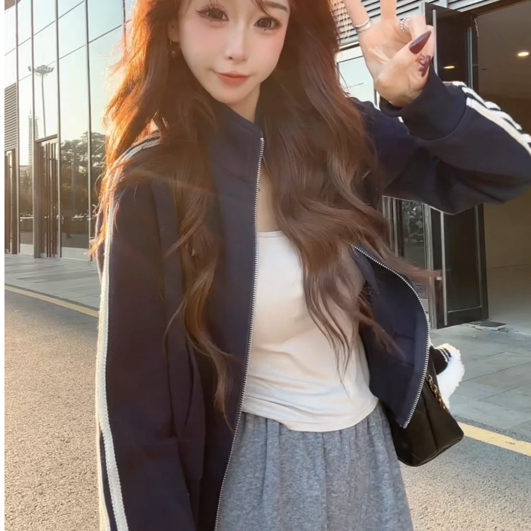 立领棒球服外套2024春秋新款设计感刺绣条纹显瘦休闲开衫夹克上衣